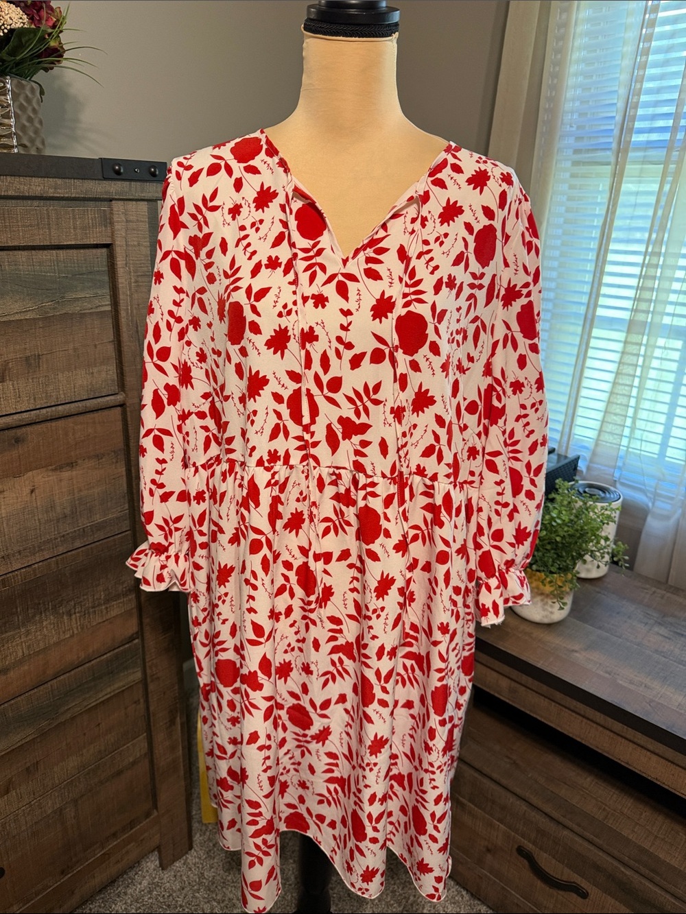 SHEIN White Midi Dress with Red Floral Print